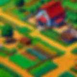 A picturesque farm in Stardew Valley during sunset
