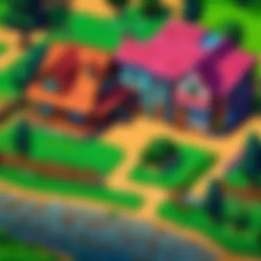 Community Interactions in Stardew Valley A bustling town square filled with characters