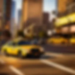 Taxi Cab in Downtown LA at Sunset
