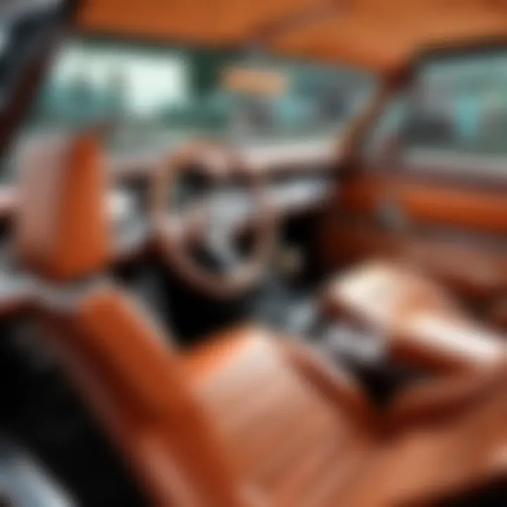 Close-up of vintage car interior with custom features and modern technology