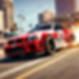 A thrilling race scene capturing split second actions in a cityscape