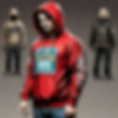 A digitally rendered character wearing a sullen art hoodie in a dramatic gaming landscape