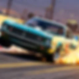 A car executing a perfect drift on a racetrack