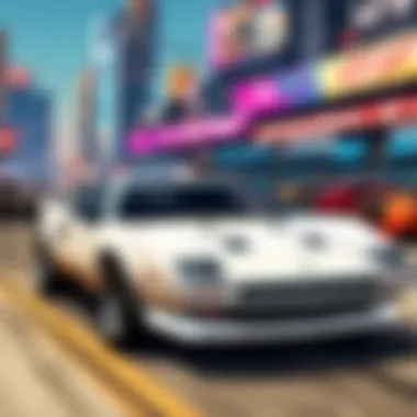 Futuristic Racing Experience Sleek futuristic racing car in a virtual game setting