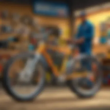 A close-up view of a bike mechanic working on a bicycle repair.