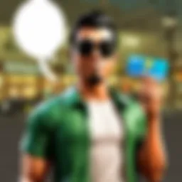 Illustration of Roblox avatar holding a 50 Robux gift card