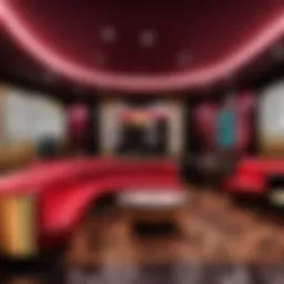 A luxurious VIP lounge with plush seating and ambient lighting